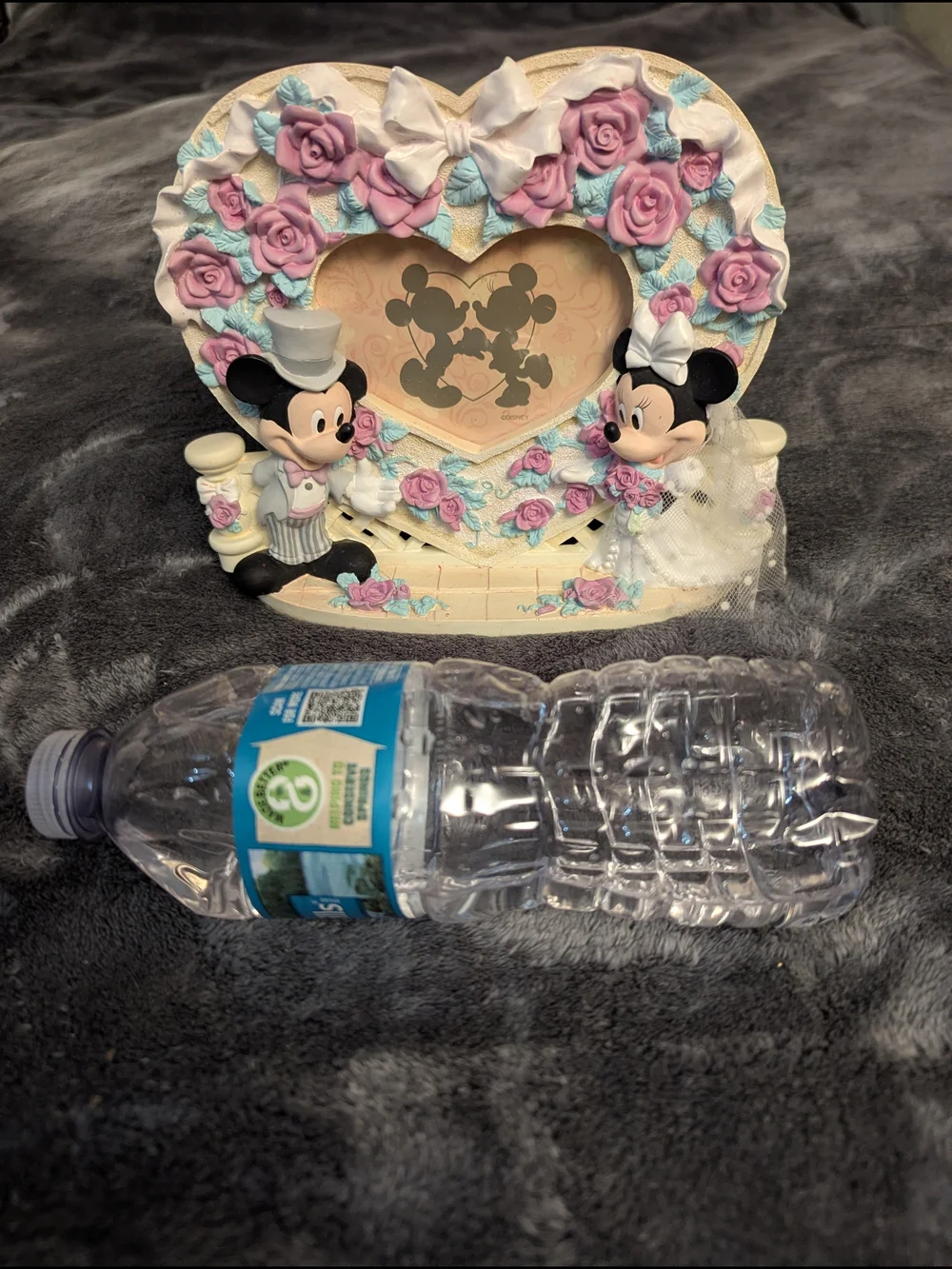 Disney Mickey & Minnie Heart-Shaped Wedding Frame Decor - Pink Blue Floral